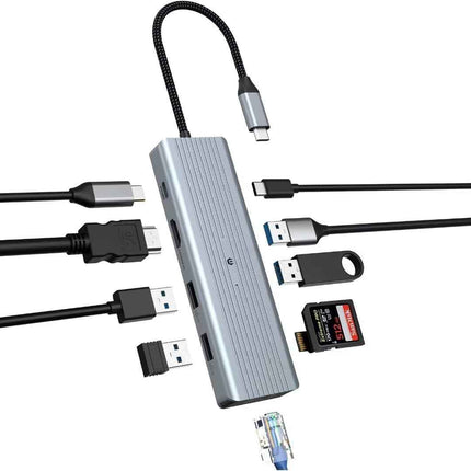 Multiport 10 in 1 USB C Docking Station HDMI, TF Reader, USB A & C Ethernet