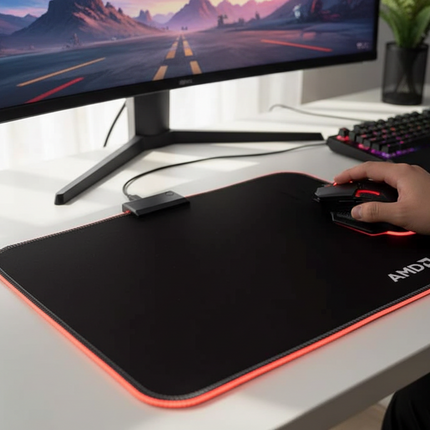 AMD LED Gaming Mouse Pad Red LED Light-Up Anti-Slip 36.5×25.5 cm for PC/Laptop
