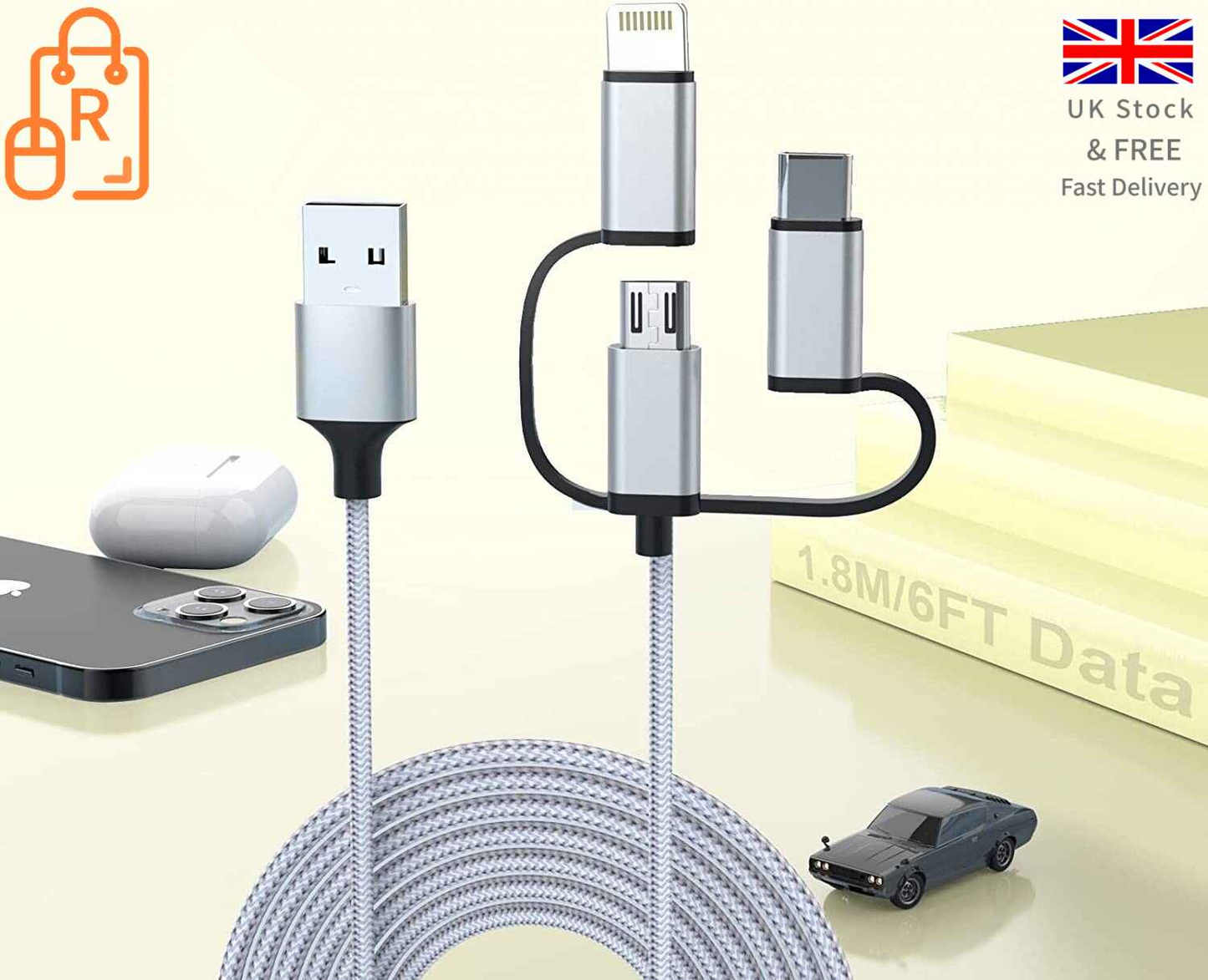 3 in 1 Cable, Lightning Type C Micro USB Charging Cable Adapter MFI Certified