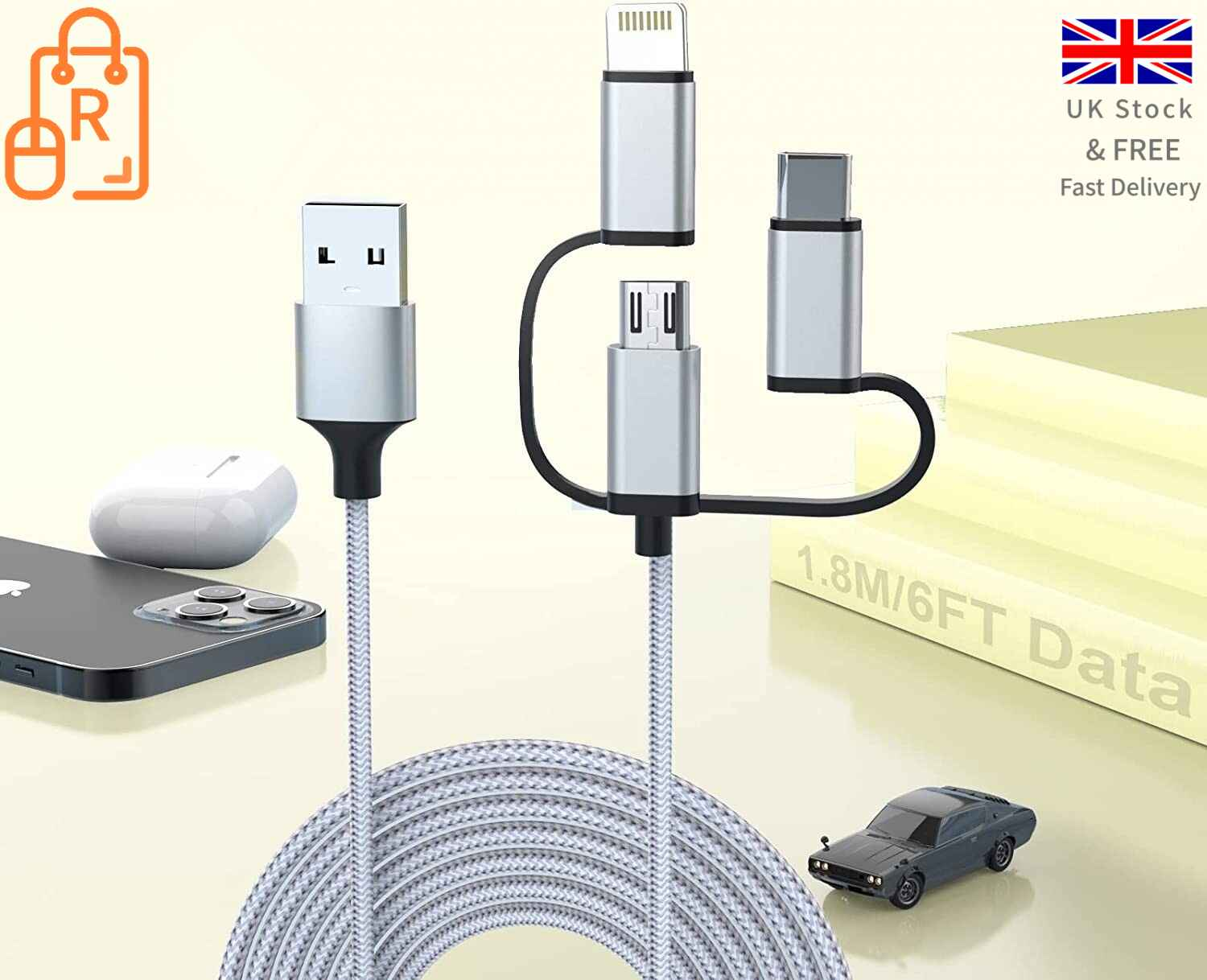 3 in 1 Cable, Lightning Type C Micro USB Charging Cable Adapter MFI Certified