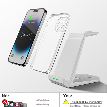 15W Fast Wireless Charger Dock 3-in-1 for iPhone Watch and AirPods in White