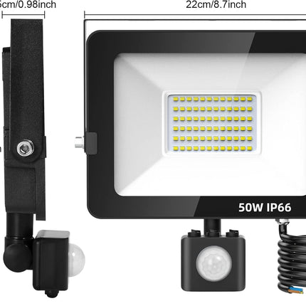 Motion Sensor Outdoor Security Light, 50W 4750 Lumen LED Floodlights with PIR Sensor, IP66 Waterproof Motion Sensor Outdoor Wall Light with Remote Control for Garden, Backyard