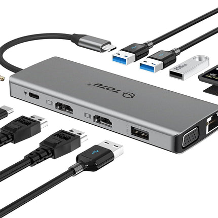 Docking Station 13-in-1 Type C Hub with Ethernet 4K USB C to 2 HDMI VGA USB 3.0