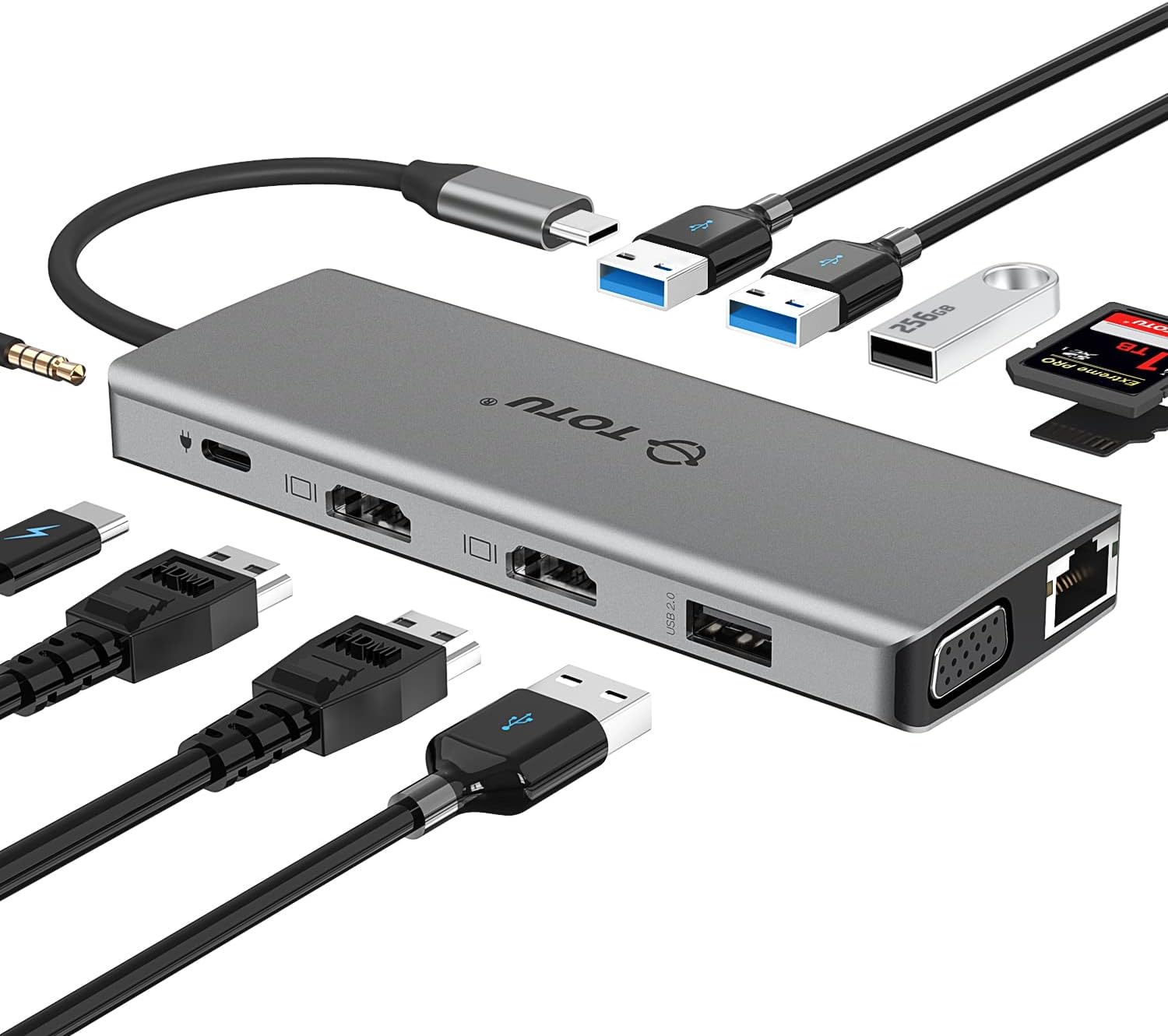 Docking Station 13-in-1 Type C Hub with Ethernet 4K USB C to 2 HDMI VGA USB 3.0