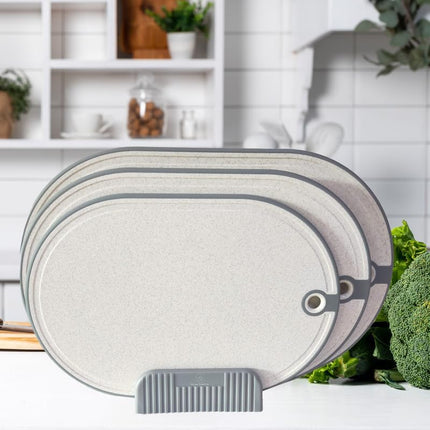 House Creative Grey Plastic Cutting Board Set 3-Piece with Storage and Handles