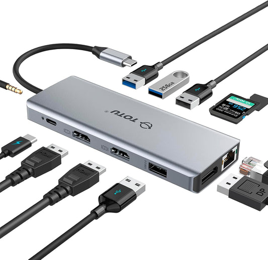 Docking Station 13-in-1 Type C Hub with Ethernet 4K USB C to 2 HDMI DP USB 3.0