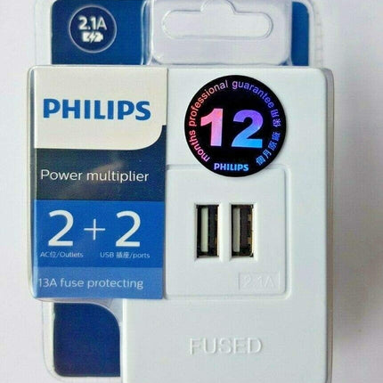 Philips Double Plug and USB UK Socket 2 x UK Plug Sockets and 2 x USB-A Ports