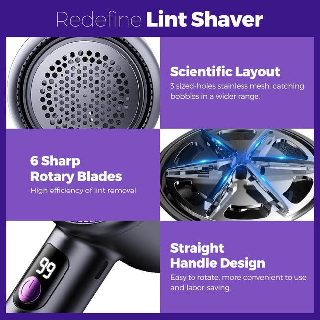 Rechargeable Electric Lint Remover for Clothes Stainless Steel Blade + 2 Spare
