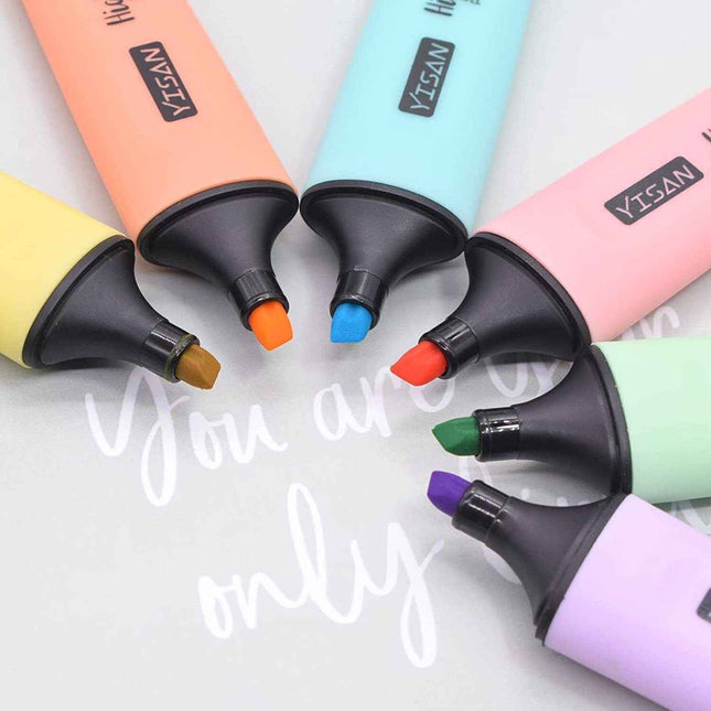 Pastel Highlighters Chisel Tip Markers Quick Drying 6 Colour Set for Creativity