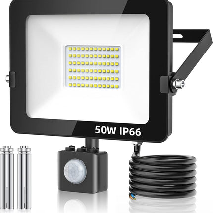 Motion Sensor Outdoor Security Light, 50W 4750 Lumen LED Floodlights with PIR Sensor, IP66 Waterproof Motion Sensor Outdoor Wall Light with Remote Control for Garden, Backyard