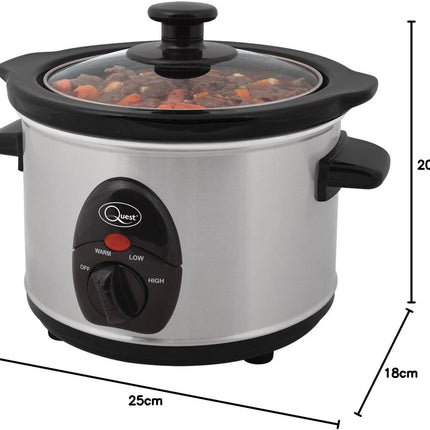 Quest 1.5 Litre Compact Slow Cooker Stainless Steel 120W 3 Temperature Settings