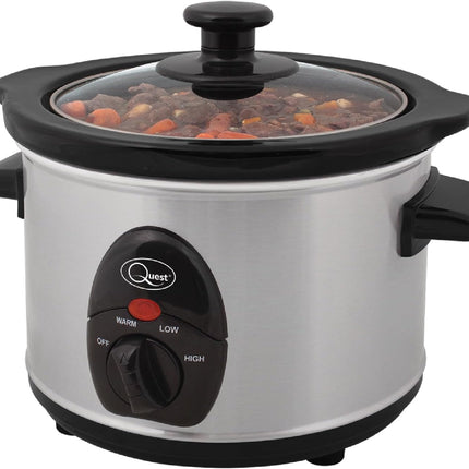 Quest 1.5 Litre Compact Slow Cooker Stainless Steel 120W 3 Temperature Settings