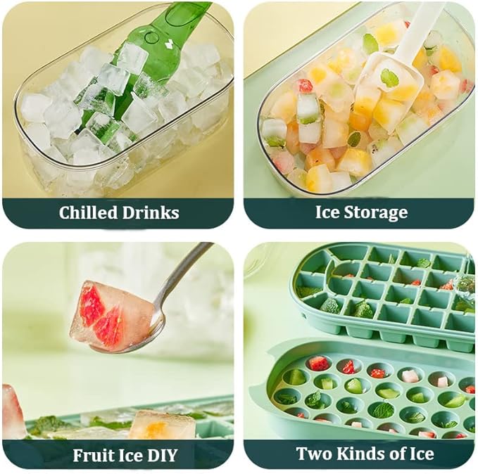 Ice Cube Trays Lid and Storage Bin for Freezer 2 Pack Square & Round BPA Free