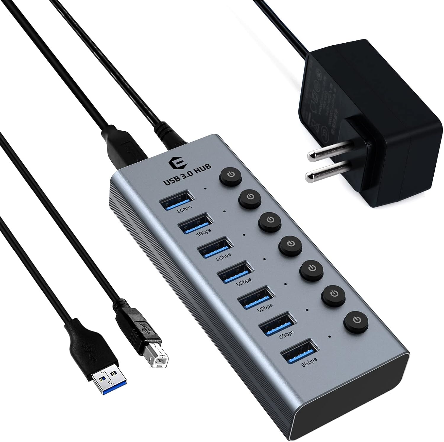 USB 3.0 Hub 7 USB 3.0 Ports Plus Dedicated UK Charging Plug & USB Connector Inc