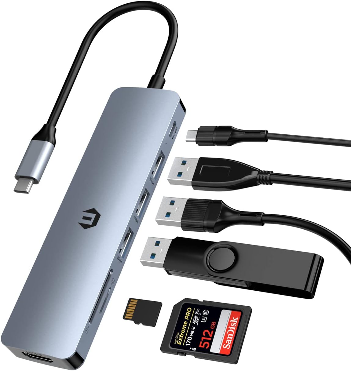 USB C Hub, 7 in 1 USB C Adapter for MacBook Air/Pro 11K HDMI Docking Station