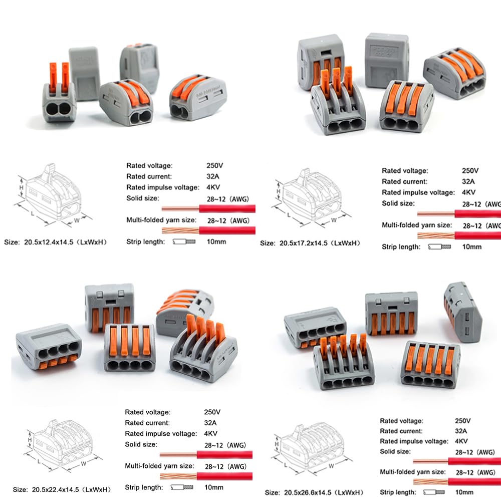 265 pcs Electrical Connectors Wire Block Clamp Terminal Cable 12V 240V Reusable