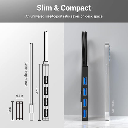 USB 3.0 Hub 4 Port Ultra Slim Splitter Mac Windows Linux Computers Plug & Play
