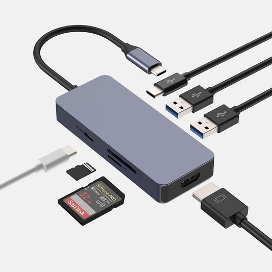 7 IN 1 USB C Docking Station HDMI 4K USB 3.0 USB-A/C SD/TF Card Reader & More