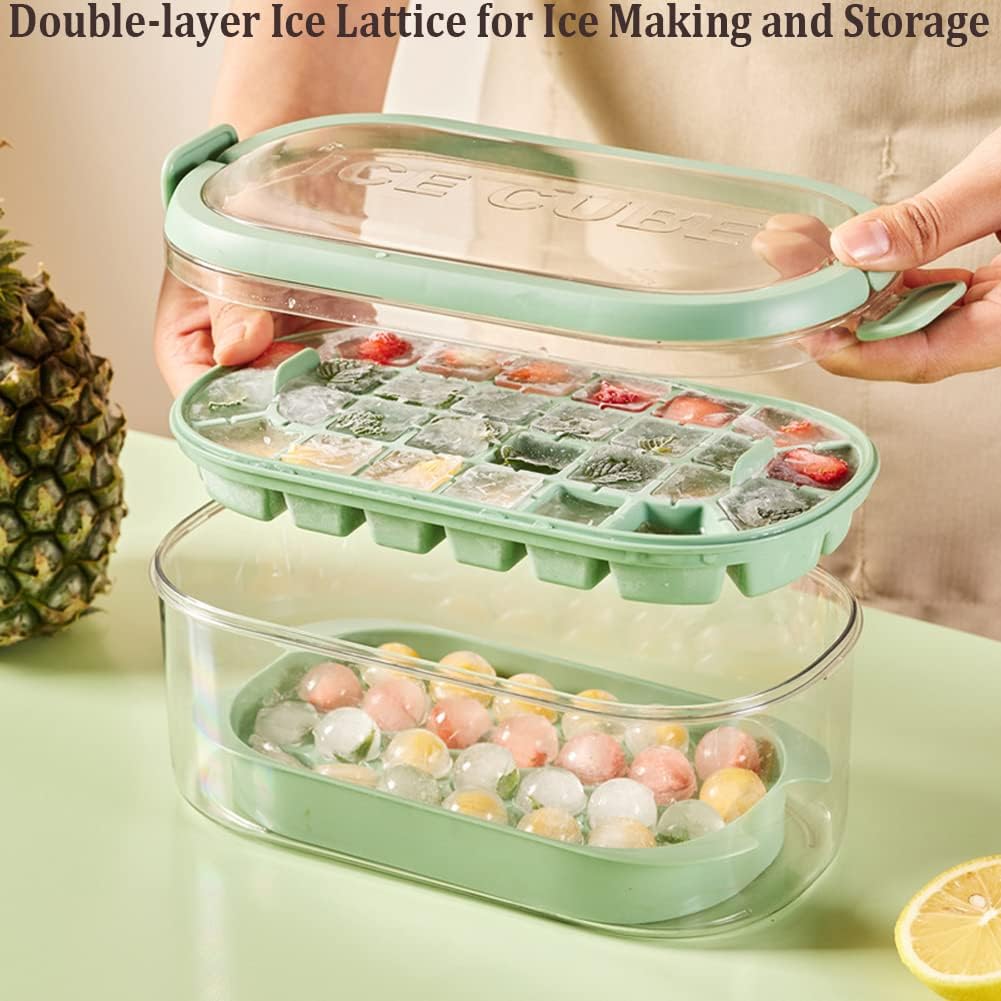 Ice Cube Trays Lid and Storage Bin for Freezer 2 Pack Square & Round BPA Free