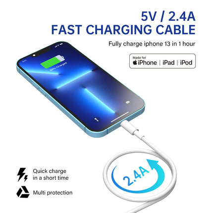 Premium iPhone USB-A to Lightning Charging Cable MFi Certified 1m Each 2 Pack