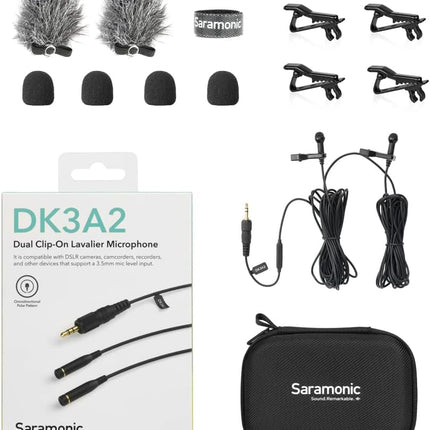 Saramonic DK3A2 | 2-Person Premium Dual Stereo Omnidirectional Lavalier with Locking 3.5mm TRS for Portable Recorders, Mixers, Cameras and Wireless Transmitters