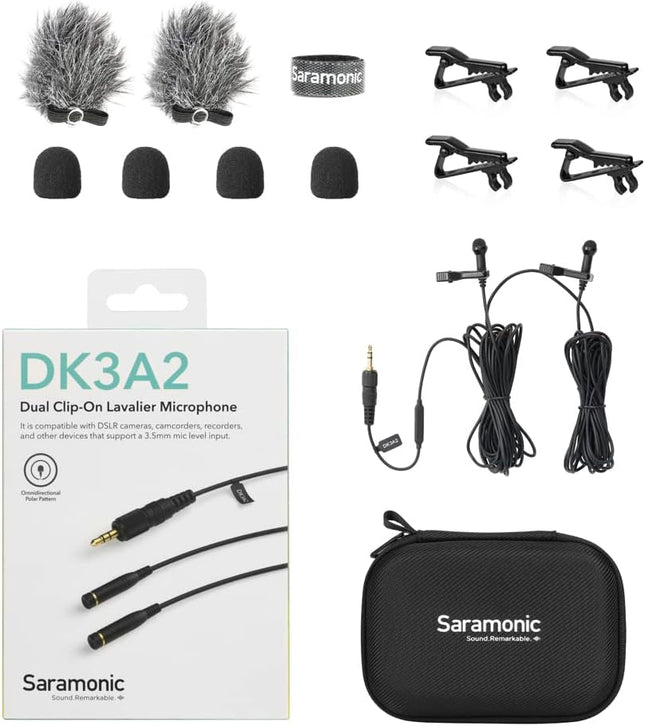 Saramonic DK3A2 | 2-Person Premium Dual Stereo Omnidirectional Lavalier with Locking 3.5mm TRS for Portable Recorders, Mixers, Cameras and Wireless Transmitters