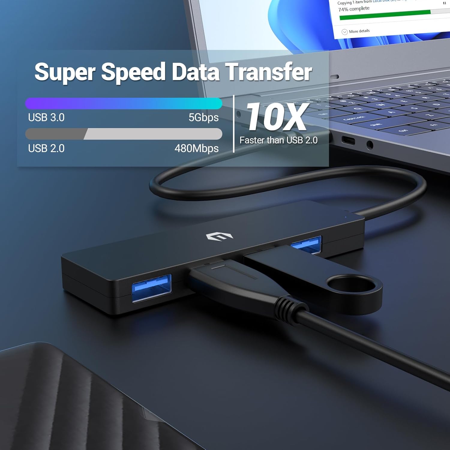 USB 3.0 Hub 4-Port USB Hub Multiplier Expander for Laptop HDD Console Car etc