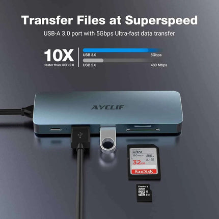 6 in 1 Docking Station with 4K HDMI Output PD 100W USB 3.0 TF Card Reader Ayclif