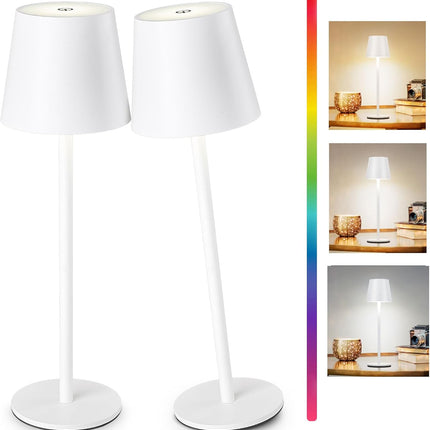 Cordless LED Table Lamp Rechargeable RGB Light Touch Dimmable IP54 White 2 Pack