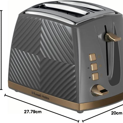 Russell Hobbs Groove Grey 2 Slice 850W Toaster Frozen/Cancel/Reheat function