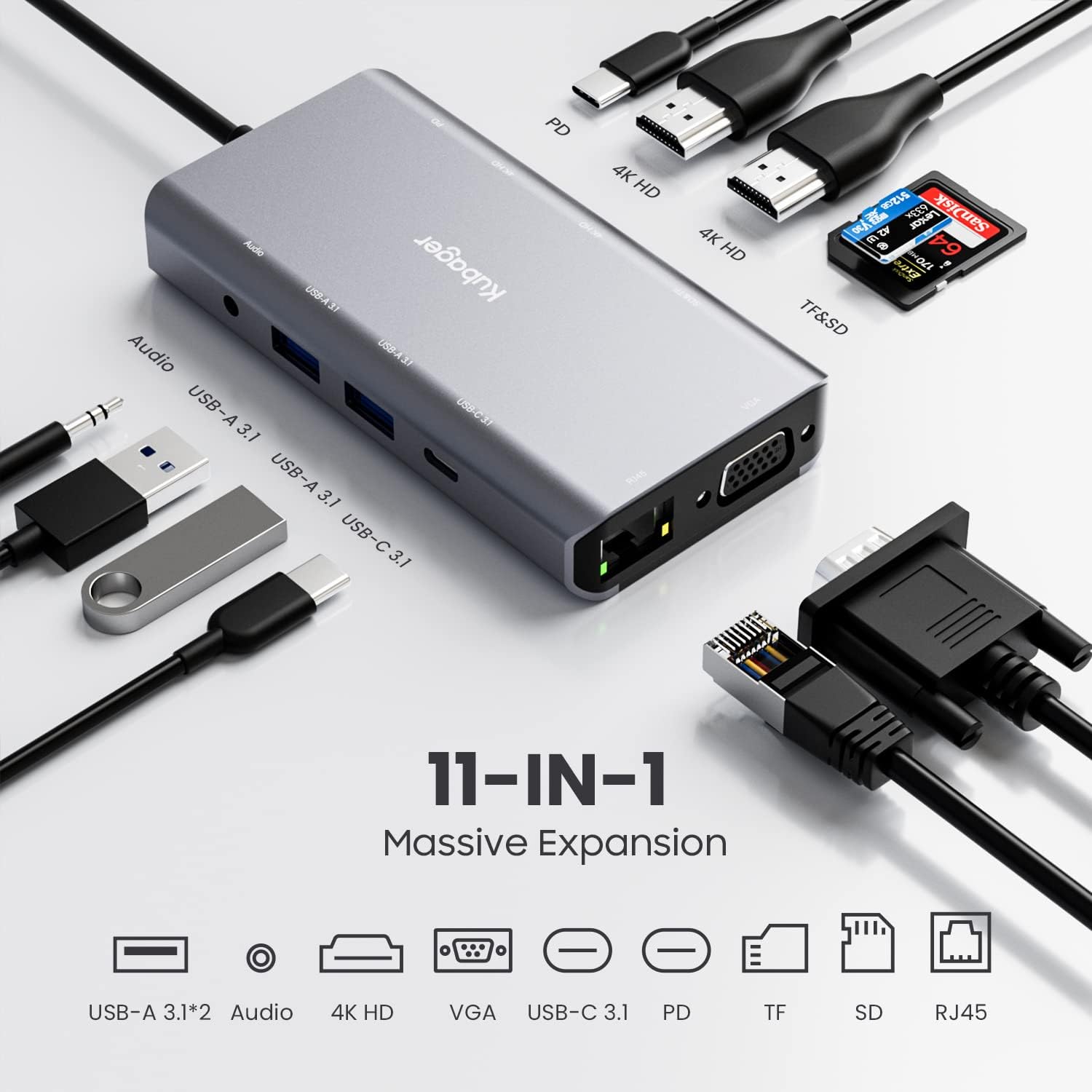 Docking Station 11 in 1 USB C Hub Triple Display Laptop Dock With HDMI USB VGA