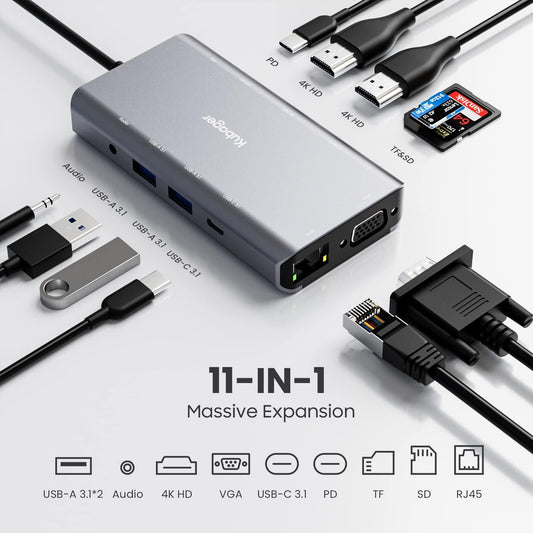 Docking Station 11 in 1 USB C Hub Triple Display Laptop Dock With HDMI USB VGA