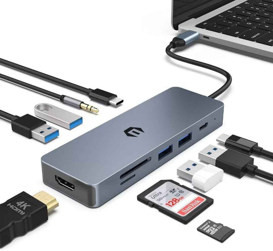 10 in 1 USB C Multiport Hub with 4K HDMI Output USB C TF Card Reader USB A 2&3