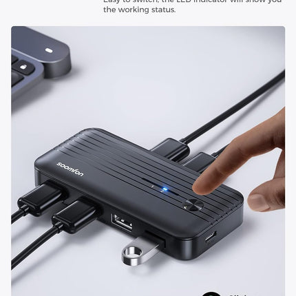 KVM USB 3.0 Switcher for 2 PCs to Share USB Devices 5Gbps High Speed 2 In 4 Out