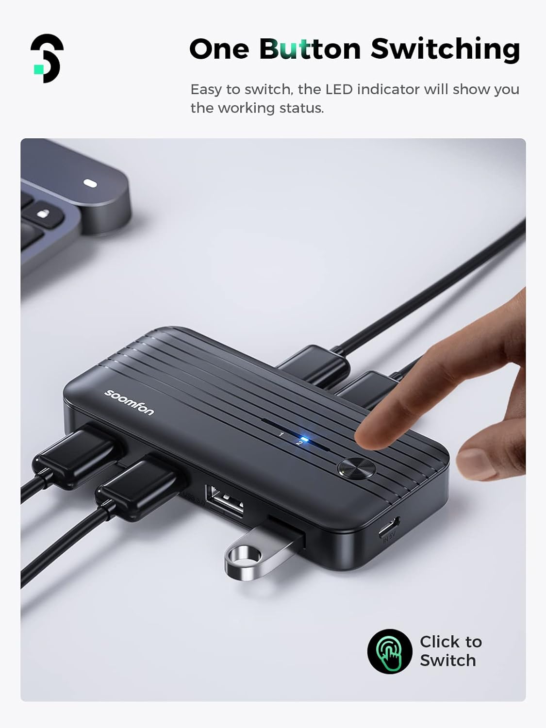 KVM USB 3.0 Switcher for 2 PCs to Share USB Devices 5Gbps High Speed 2 In 4 Out