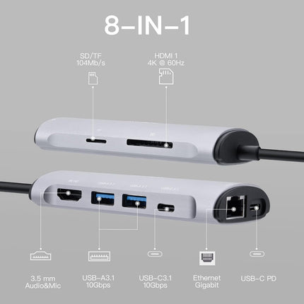 USB C Docking Station 8-in-1 with 4K HDMI 100W PD 2 USB-A 3.1 1 USB-C 3.1