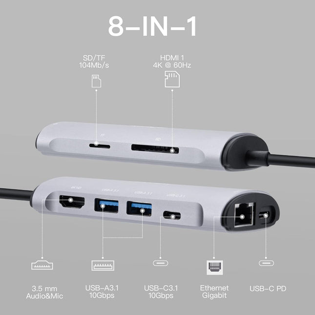 USB C Docking Station 8-in-1 with 4K HDMI 100W PD 2 USB-A 3.1 1 USB-C 3.1