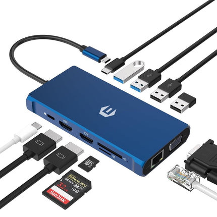 Ultimate USB-C Docking Station 12-in-1 Triple Display Hub with HDMI DP USB VGA