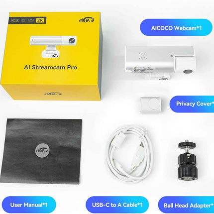 2K Webcam AI Tracking Auto Framing Gesture Control Noise-Cancelling Microphones