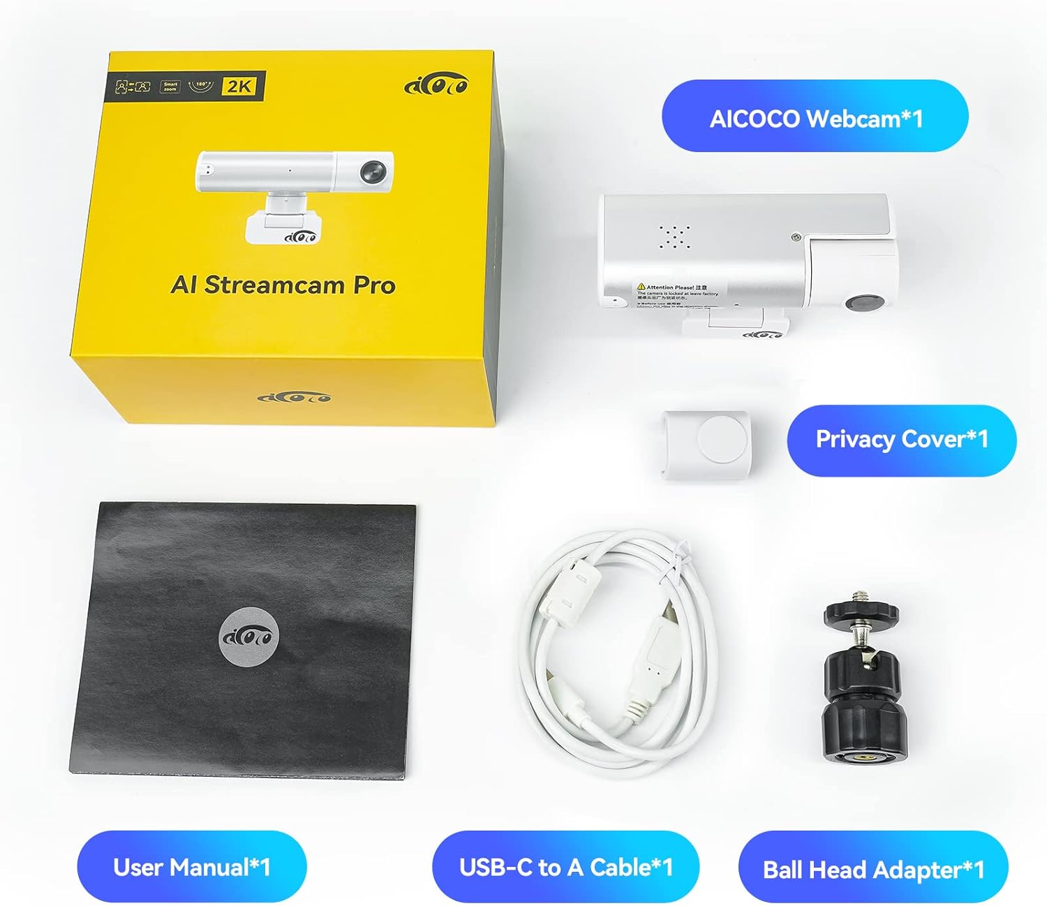 2K Webcam AI Tracking Auto Framing Gesture Control Noise-Canceling Microphones