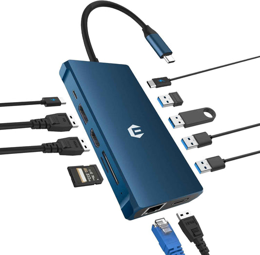 12 in 1 Docking Station Triple Display 4K DP/2*HDMI USB A/C 3 Ethernet PD 100W