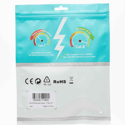 Cat 8 Ethernet Patch Cable 1M Heavy Duty High Speed Flat Internet Network Cable