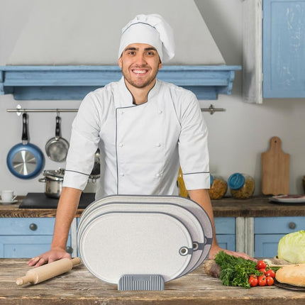 House Creative Grey Plastic Cutting Board Set 3-Piece with Storage and Handles