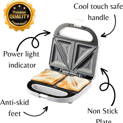 Domestic King 2 Slice White Sandwich Maker 750W- DK180100 A Cool-Touch Handle