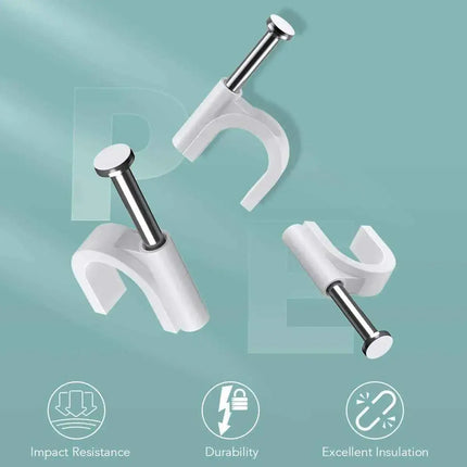 Agptek Heavy Duty Round Cable Clips 8mm White 100 PCS Ethernet Phone TV Cables