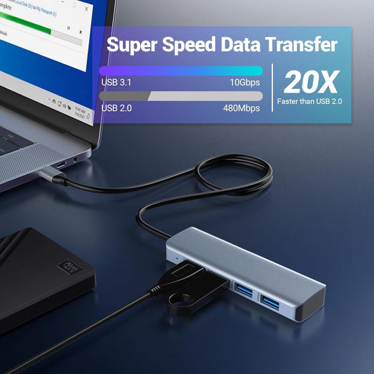 USB 3.2 HUB Ultra Slim Portable Data Hub 4 x USB 3.2 Compatible for Win & mac OS