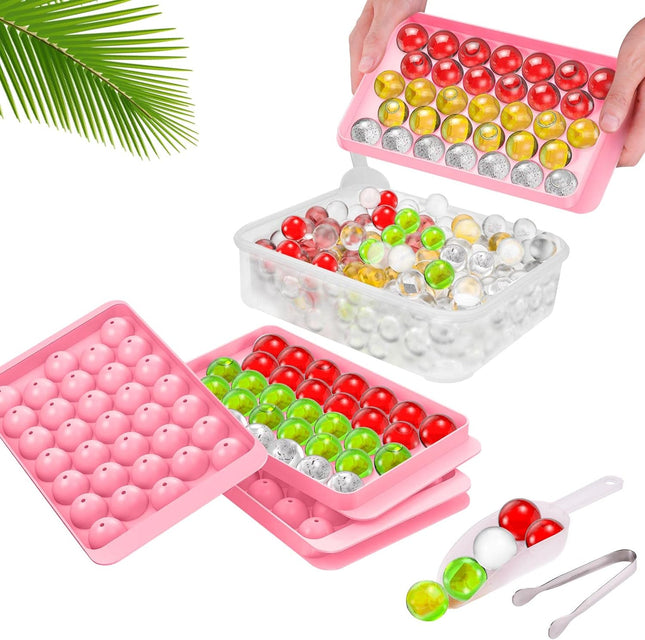 Premium Ice Cube Tray With Container Scoop & Tongs BPA Free Makes 66 Ice Balls