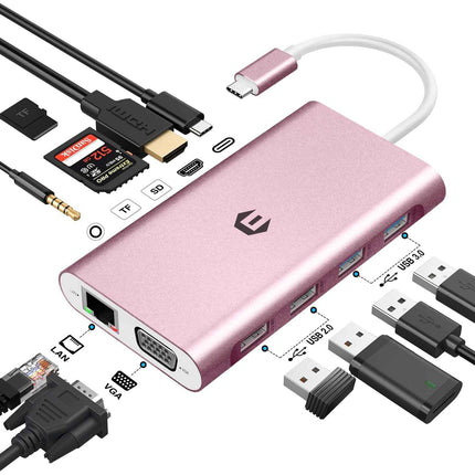 11 in 1 USB Docking Station 4K HDMI 3.5 mm Audio VGA Ethernet 4 USB A USB C