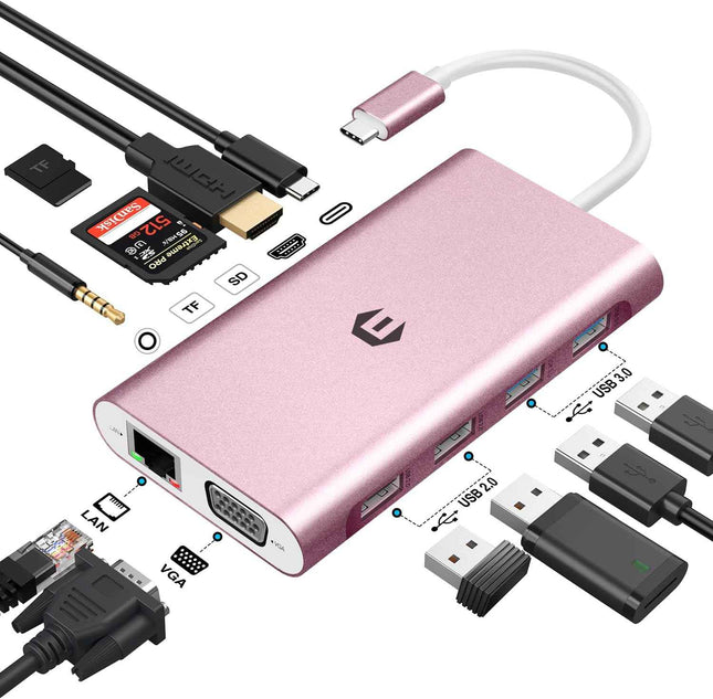 11 in 1 USB Docking Station 4K HDMI 3.5 mm Audio VGA Ethernet 4 USB A USB C