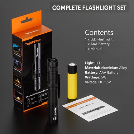 LED Flashlight Mini Super Bright Portable with Clip 5 Modes Camping Hiking